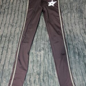 G-III 4Her By Carl Banks Black Star Leggings With Glitter Green Trim